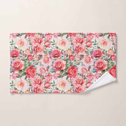 Romantische Roze Waterverf Rozen Bad Handdoek (Handdoek)