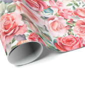 Romantische Roze Waterverf Rozen Cadeaupapier (Rol Hoek)