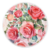 Romantische Roze Waterverf Rozen Keramische Knop (Voorkant)