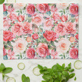 Romantische Roze Waterverf Rozen Theedoek (Gevouwen)