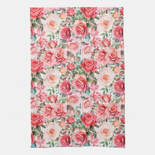 Romantische Roze Waterverf Rozen Theedoek (Verticaal)