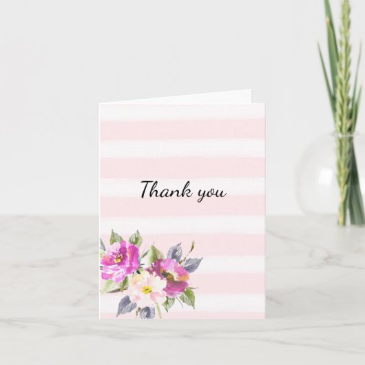 Romantische Roze Waterverf Strepen Bloemen Dank u Bedankkaart (Voorkant)