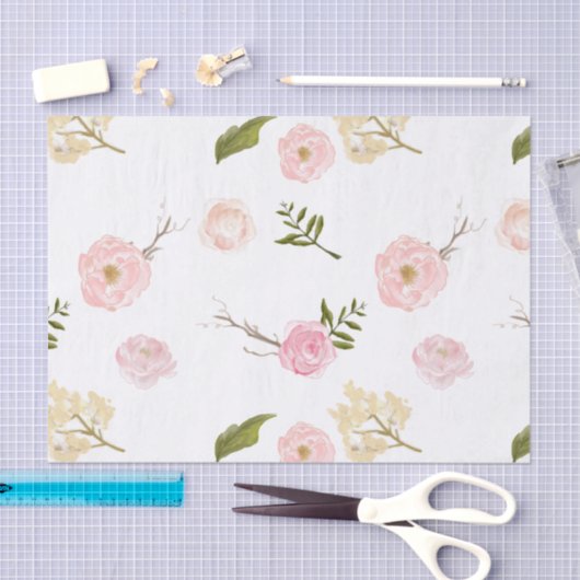 Romantische Roze Waterverf Tuin Bloemen Tissuepapier (Craft)