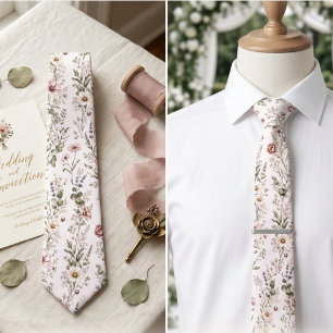 Romantische Roze Wildbloemen Bruiloft Bloemstuk Stropdas