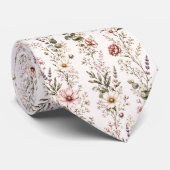 Romantische Roze Wildbloemen Bruiloft Bloemstuk Stropdas (Opgerold)