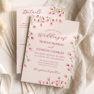 Romantische Roze Wilde Bloemen 2-in-1 Trouw & Deta Kaart