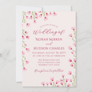 Romantische Roze Wilde Bloemen Bruiloft Kaart