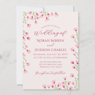 Romantische Roze Wilde Bloemen Bruiloft Kaart
