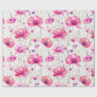 Romantische Roze Wildflower Waterverf Cadeaupapier