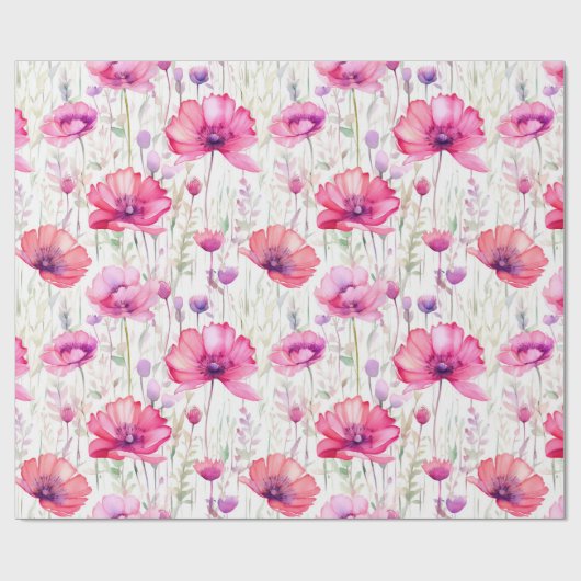 Romantische Roze Wildflower Waterverf Cadeaupapier (Vlak)