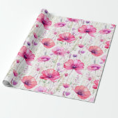 Romantische Roze Wildflower Waterverf Cadeaupapier (Uitgerold)