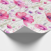 Romantische Roze Wildflower Waterverf Cadeaupapier (Hoek)