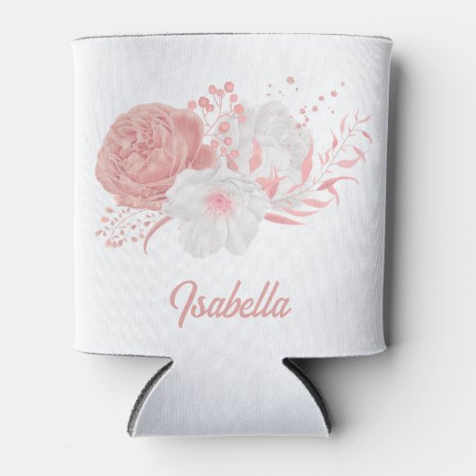 romantische roze & witte bloemen bruiloft blikjeskoeler (Voorkant)