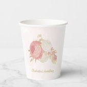 Romantische roze witte bloemen gouden botanisch papieren bekers (Voorkant)