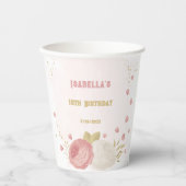 Romantische roze witte bloemen gouden botanische papieren bekers (Voorkant)