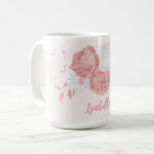 Romantische roze & witte bloemen koffiemok (Voorkant links)