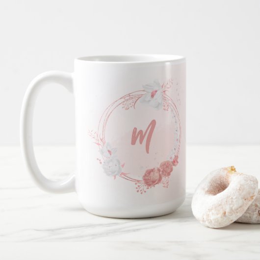 Romantische roze & witte bloemen koffiemok (Met donut)