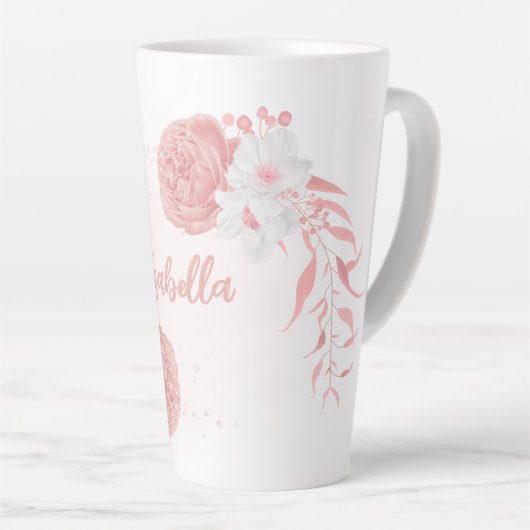 Romantische roze & witte bloemen latte mok (Rechterhoek)