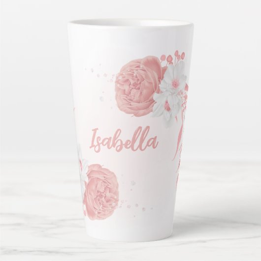 Romantische roze & witte bloemen latte mok (Voorkant)