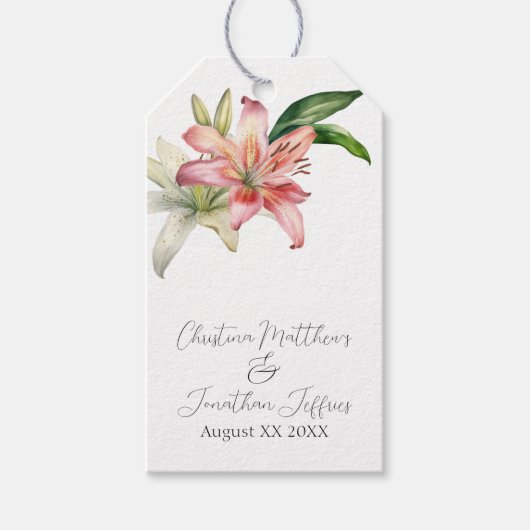 Romantische Roze & Witte Lelies Cadeaulabel (Voorkant)