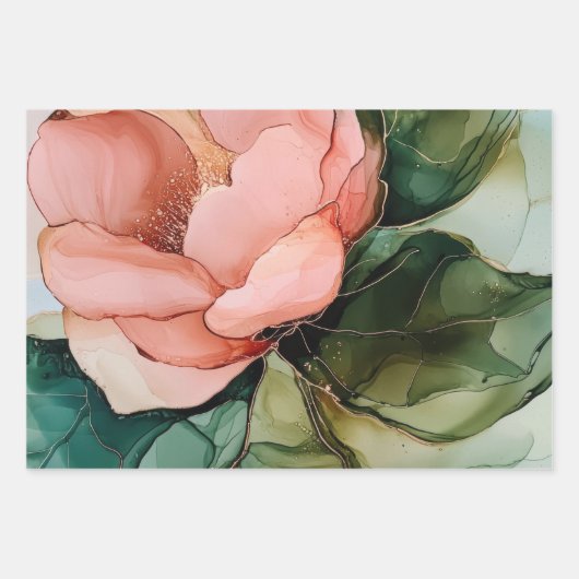 Romantische Roze Witte Roos Bloemen Bruiloftsdouch Inpakpapier Vel (Voorkant 2)