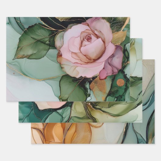 Romantische Roze Witte Roos Bloemige Bruidsfeest Inpakpapier Vel (Set)