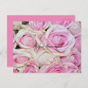 Romantische Roze Witte Rozen Briefkaart