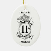 Romantische Rozen 11e elfde verjaardag van het huw Keramisch Ornament (Achterkant)