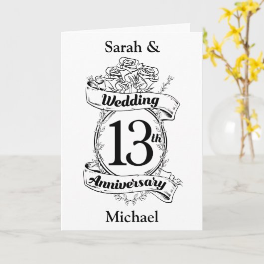 Romantische Rozen 13e verjaardag van het huwelijk Kaart (Gele Bloem)