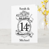 Romantische Rozen 14de veertiende huwelijksverjaar Kaart (Gele Bloem)