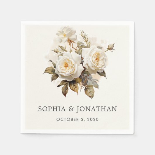 Romantische  Rozen Antiek Wit Bruiloft Servet (Voorkant)