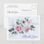 Romantische Rozen Blauwe Waterverf Dank u Briefkaa Aankondigingskaart (Voorkant / Achterkant)