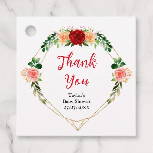 Romantische Rozen Bloemen Baby shower Dank u Bedankjes Labels (Voorkant)