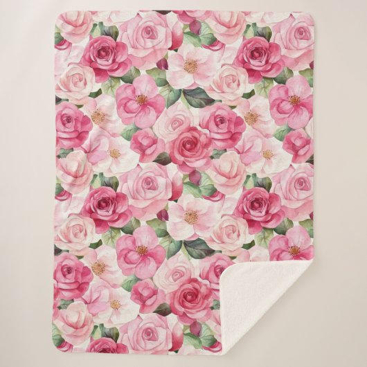 Romantische Rozen Bloemen Sherpa Deken (Voorkant)