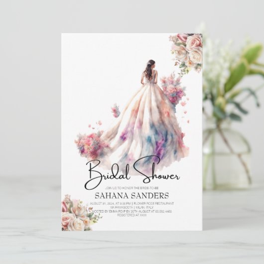 Romantische Rozen Bloemen Trouwjurk Vrijgezellenfe Kaart (Staand voorkant)