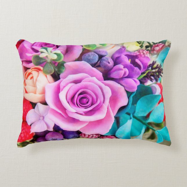 Romantische Rozen Bloemen Tuin Accent Kussen (Voorkant)
