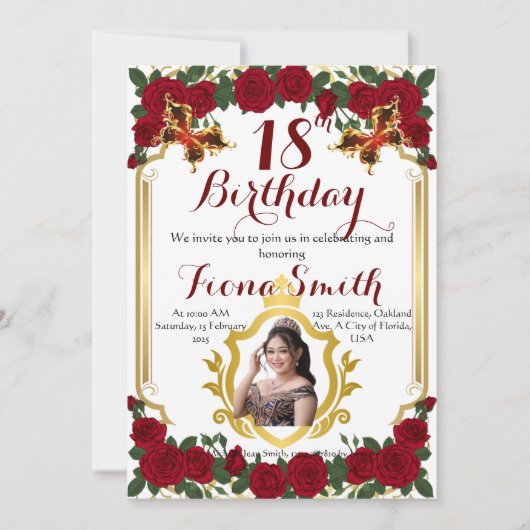 Romantische rozen Bloemen Verjaardag Uitnodiging K (Voorkant)