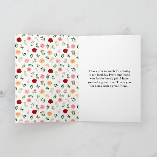 Romantische Rozen Bloemen Verjaardagsfeest Bedankkaart (Binnen)