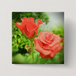 Romantische rozen bloemen vierkante button 5,1 cm