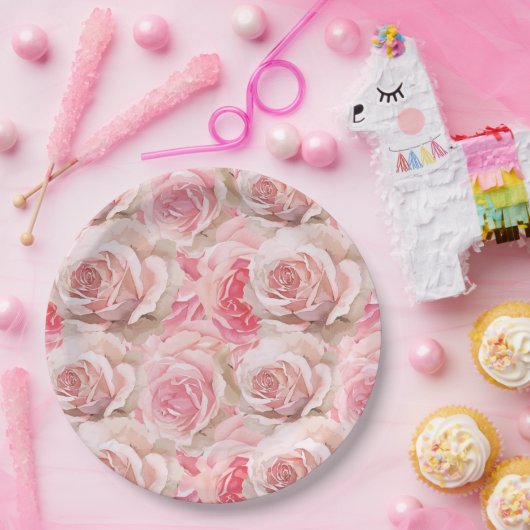 Romantische Rozen Bloemen Vrijgezellenfeest Papieren Bordje (Feest)