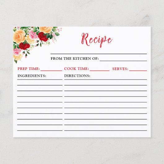 Romantische Rozen Bloemenrecept Kaart (Voorkant)