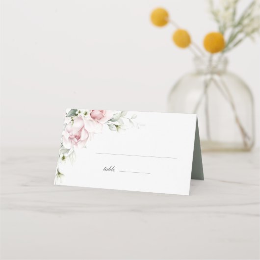 Romantische Rozen | Blush Pink Weduwkaart Plaatskaartje (Voorkant)