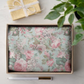 Romantische Rozen Blush Roze op Mint Decoupage Tissuepapier (Geschenk)