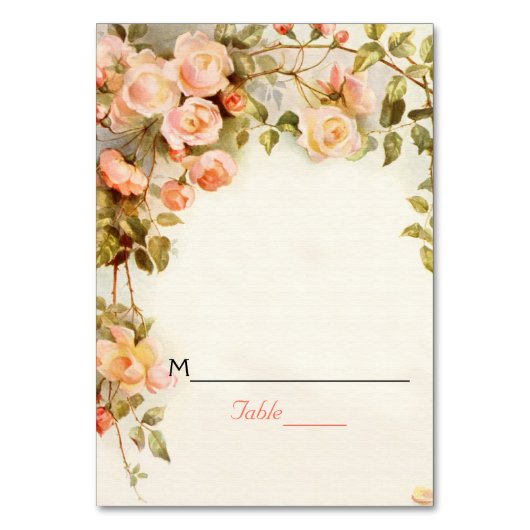  romantische rozen bruiloft plaats kaart (Voorkant)