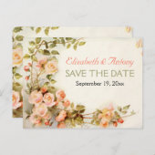 romantische rozen bruiloft Save the Date Aankondigingskaart (Voorkant / Achterkant)