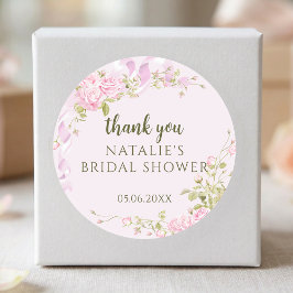 Romantische Rozen Chic Bloemige Bruiloft Dank Je Ronde Sticker