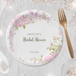 Romantische Rozen Chic Bloemige Bruiloftsdouche Papieren Bordje