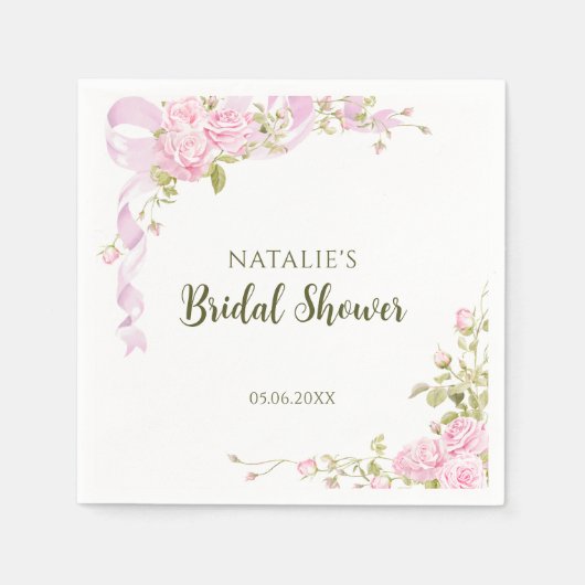 Romantische Rozen Chic Bloemige Bruiloftsdouche Servet (Voorkant)