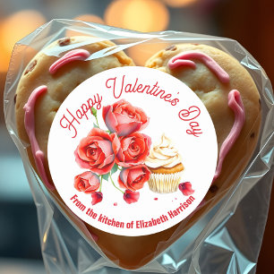 Romantische rozen cupcake Valentijnsdag bakken Ronde Sticker