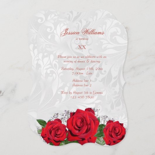 Romantische Rozen & Damask Verjaardagsfeestje Kaart (Voorkant / Achterkant)